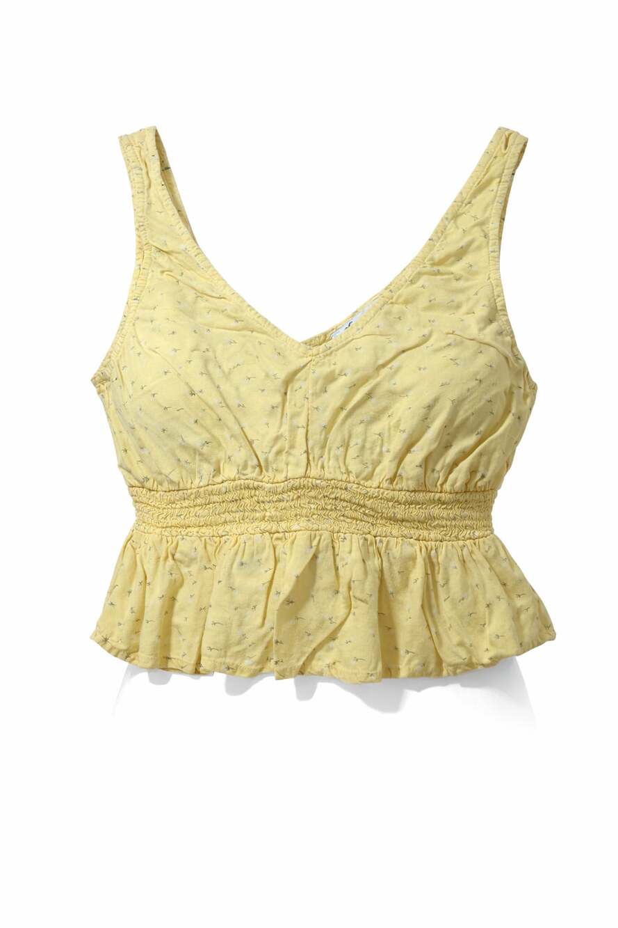Hollister Linen-Blend Yellow Floral Tie-Front Peplum Cami Tank Top